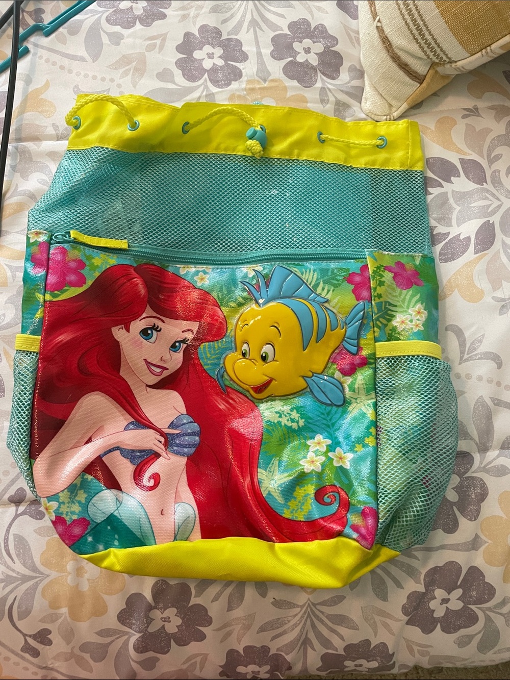 Disney Ariel & Flounder Kids Drawstring Bag - Teal & Yellow
